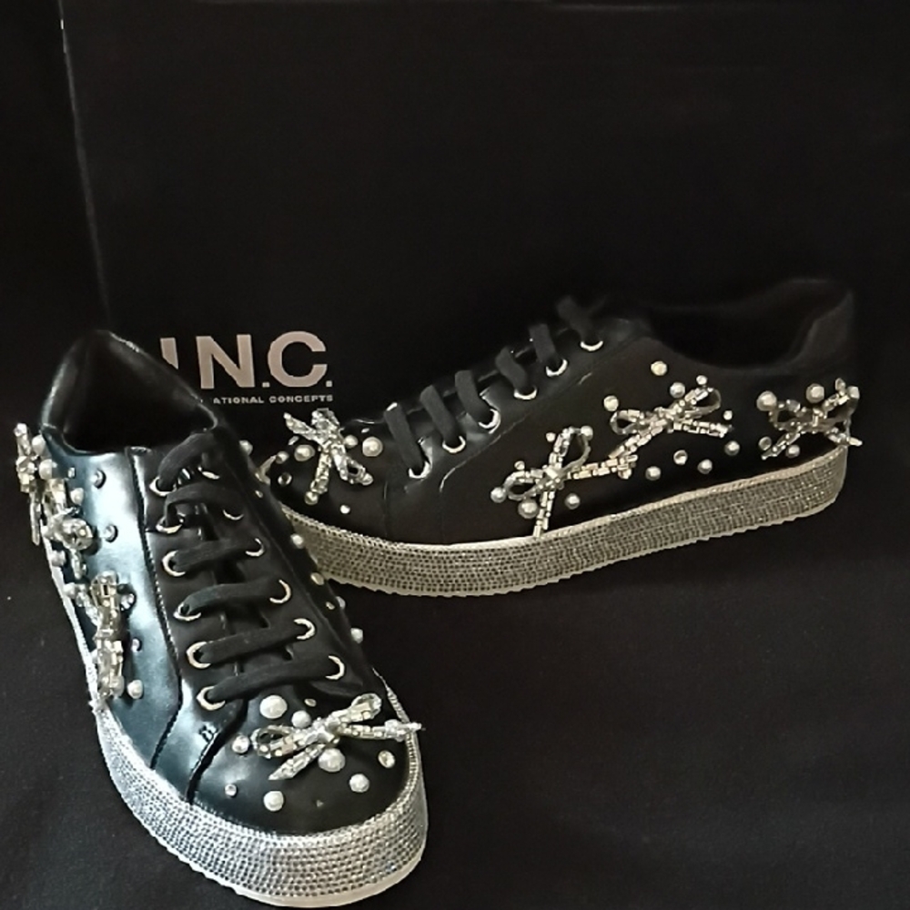 INC International Concepts Women's Black and Silver Embellished Sneakers